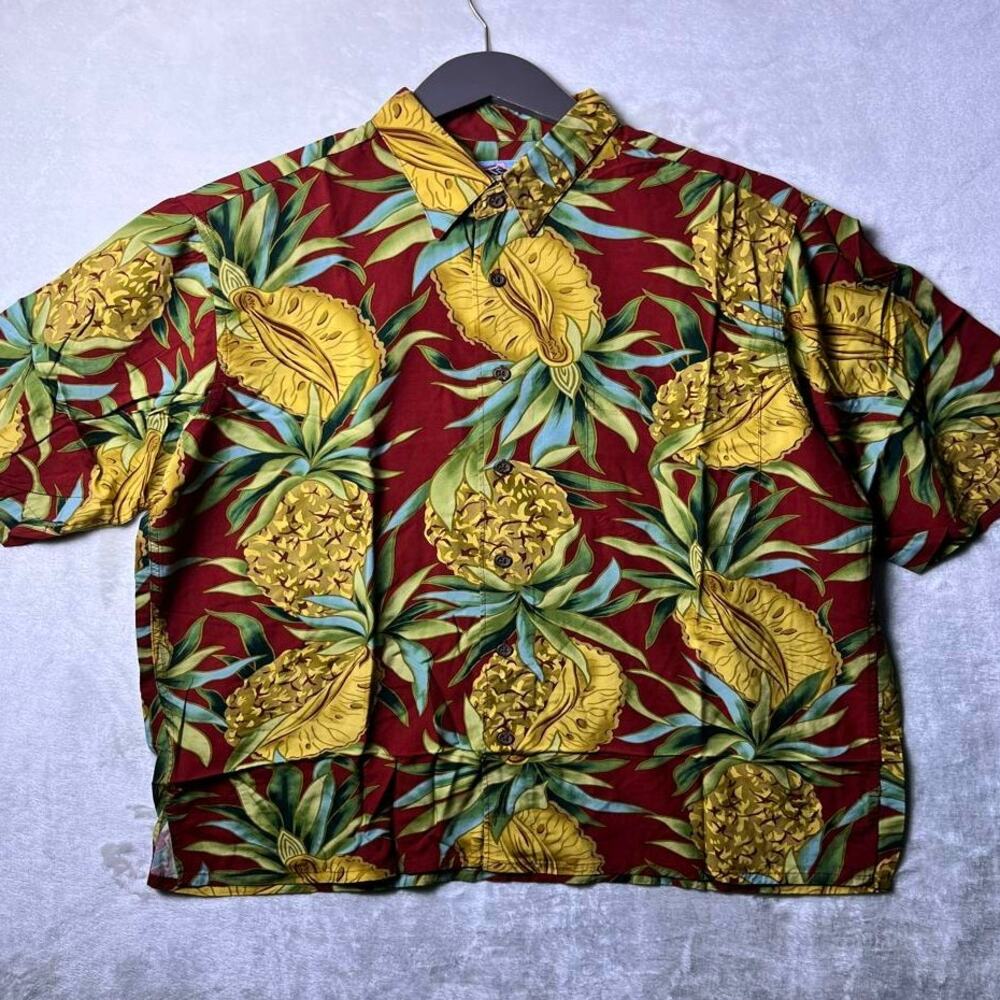 VTG Reyn Spooner Rayon Hawaiian Shirt Men's M Surf Drape Flora Pineapple Resort